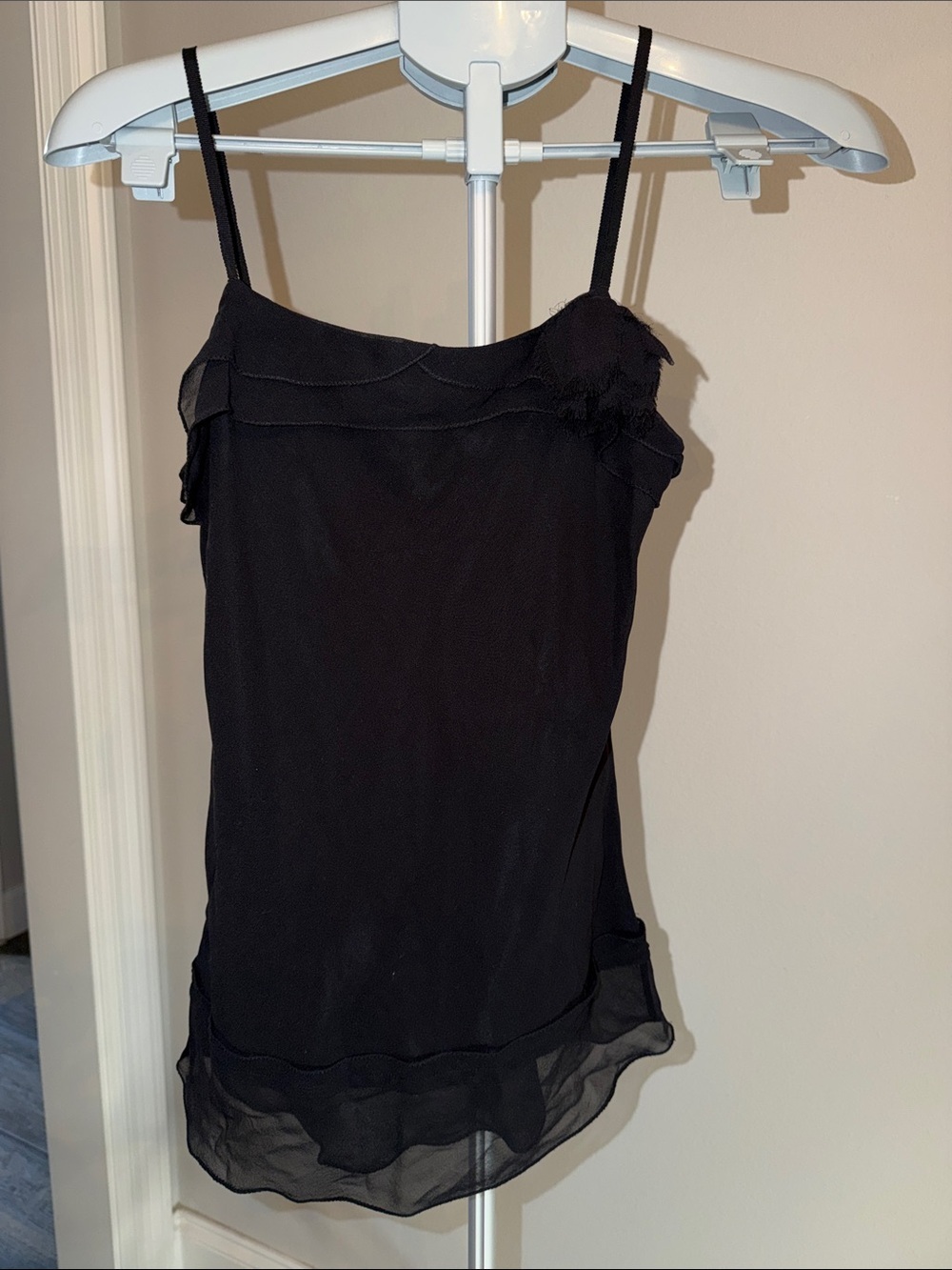Black Silk Chiffon Layered Sexy Camisole with Slim Straps